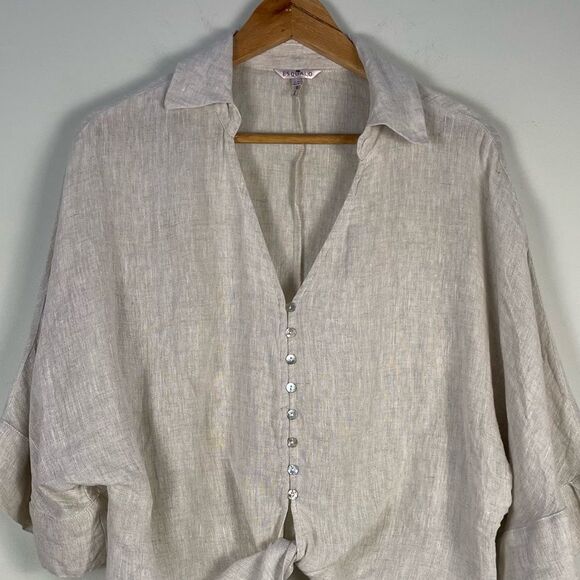 Esqualo Linen Boxy Oversized Fit Button Down Shirt Size M Woven Linen Beach - Picture 2 of 11
